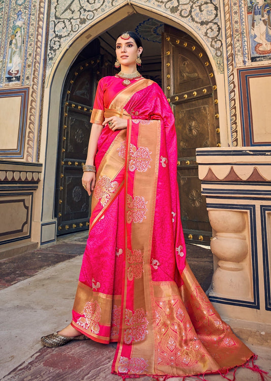 Pink Banarasi Silk saree online.