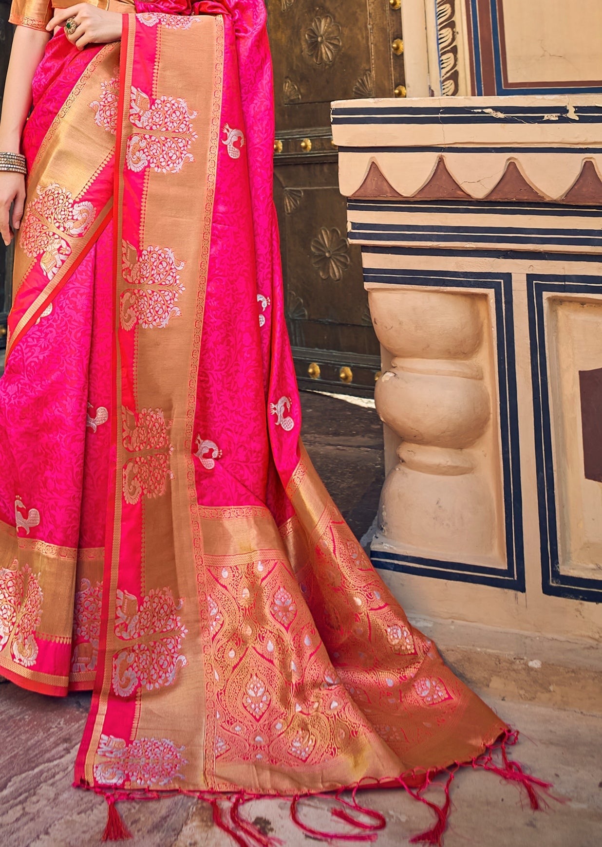 Banarasi Silk Flamingo Pink Bridal Saree