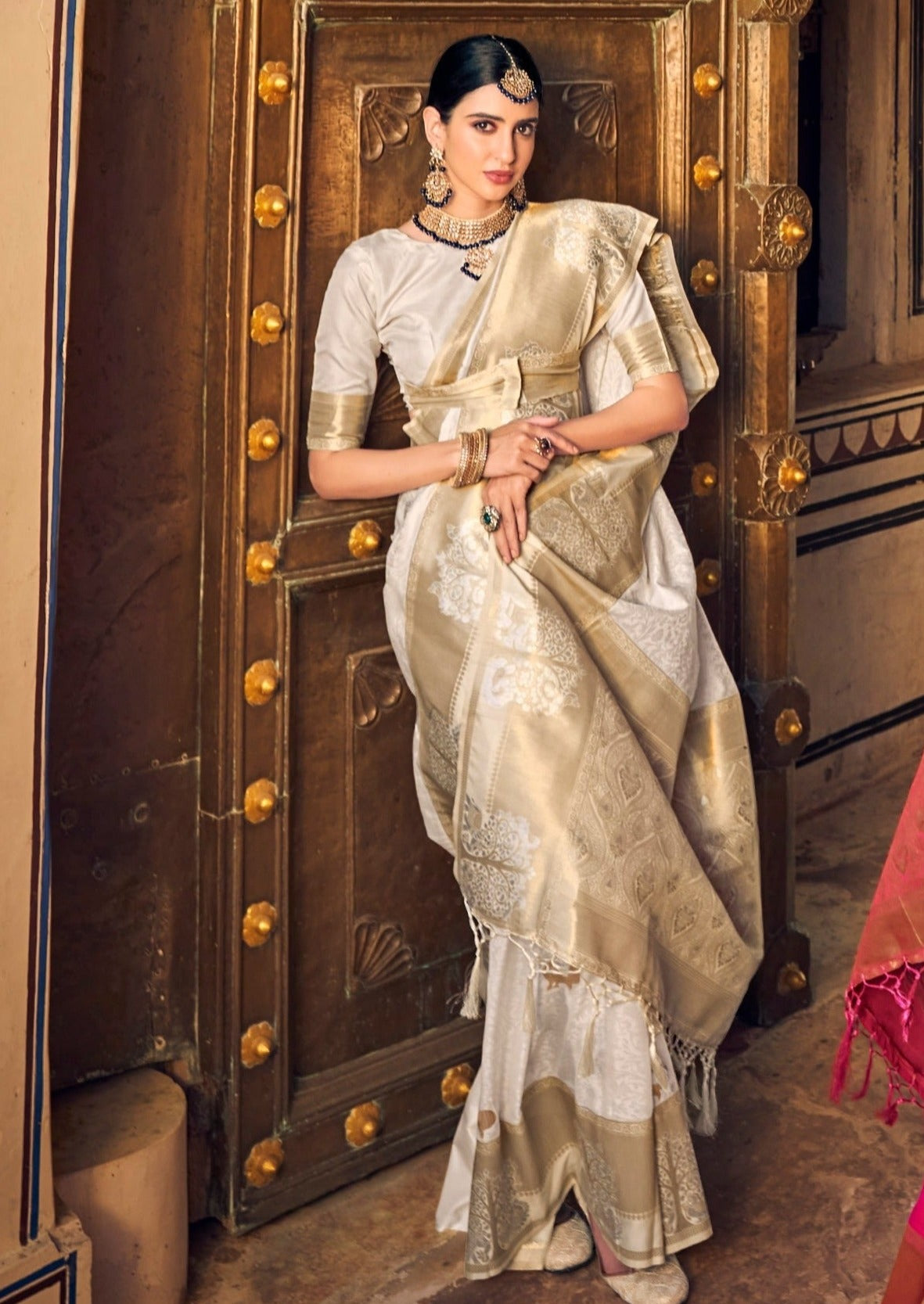 Pure Banarasi Silk Handloom White Saree