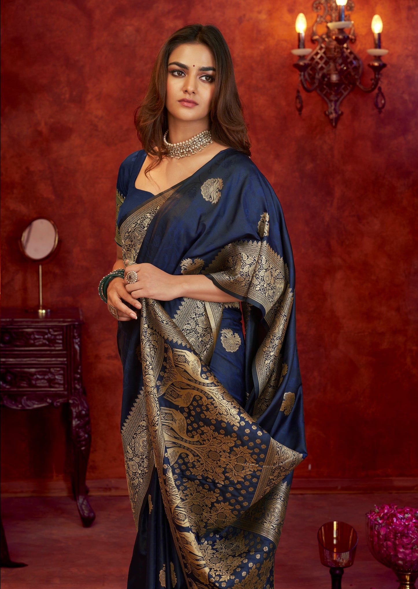 Pure Silk Weaving Blue Handloom Banarasi Saree