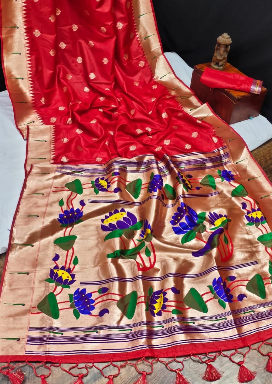 Pure Handloom Paithani Silk Red Bridal Saree