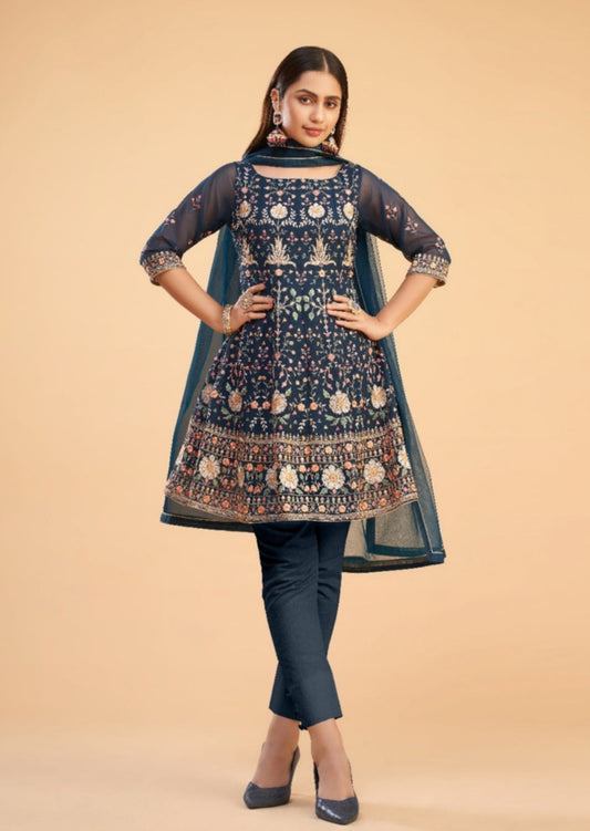 Indigo Blue Short Anarkali Suit