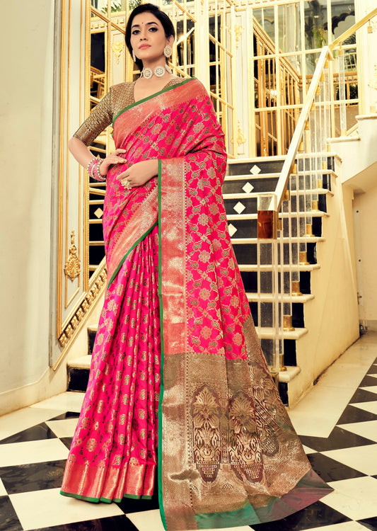 Banarasi Patola Silk Ruby Pink Bridal Saree