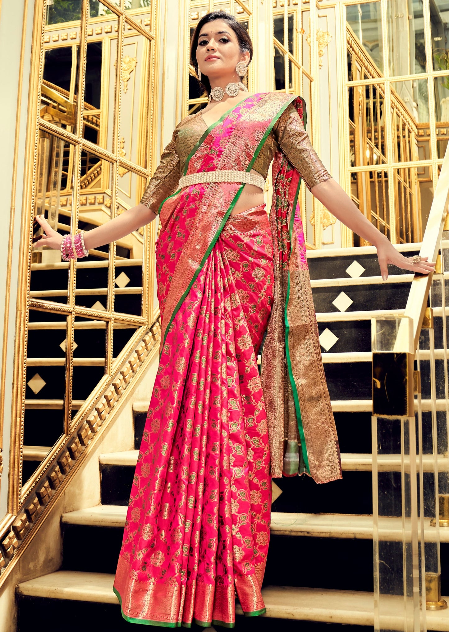 Banarasi Patola Silk Ruby Pink Bridal Saree
