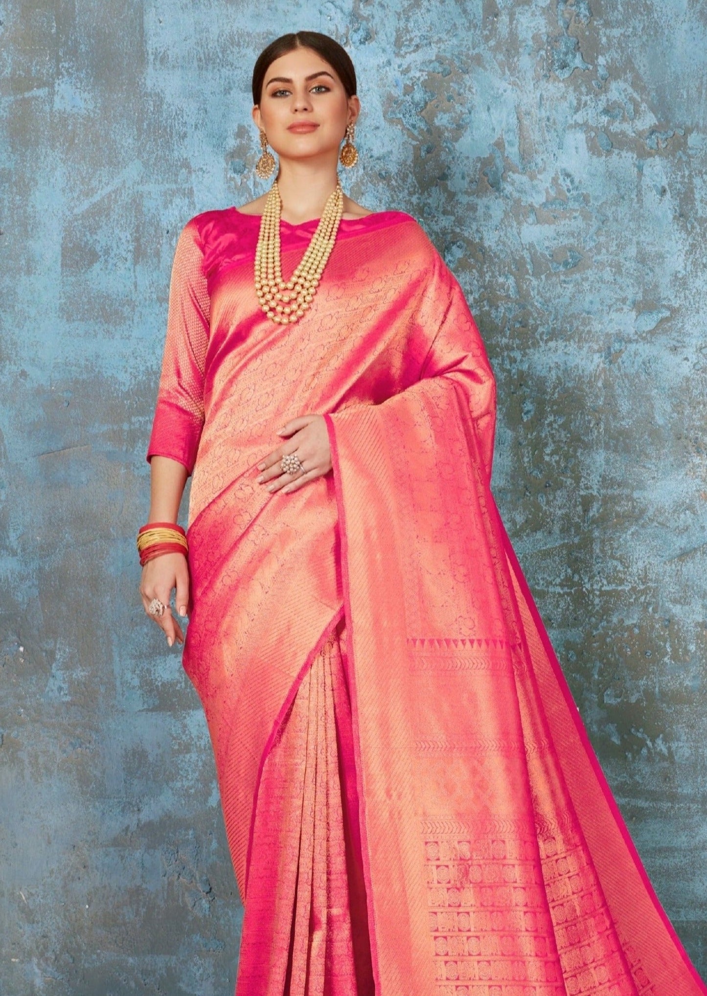 Royal Look Raspberry Pink Kanjivaram Silk Saree