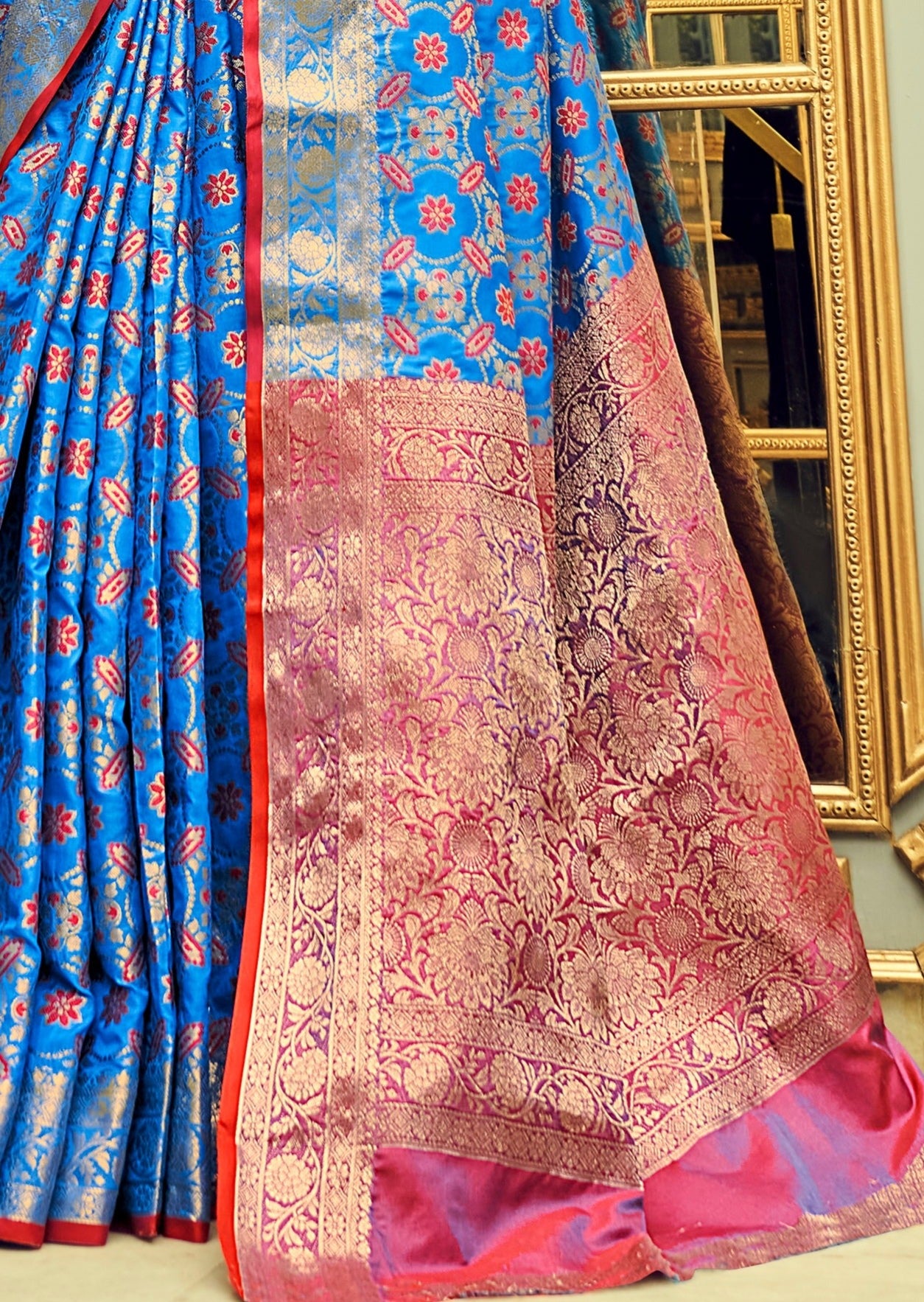 Pure banarasi patola silk blue saree online shopping for wedding on sale.
