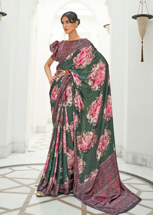 Dark Green Kalamkari Pure Silk Crepe Saree