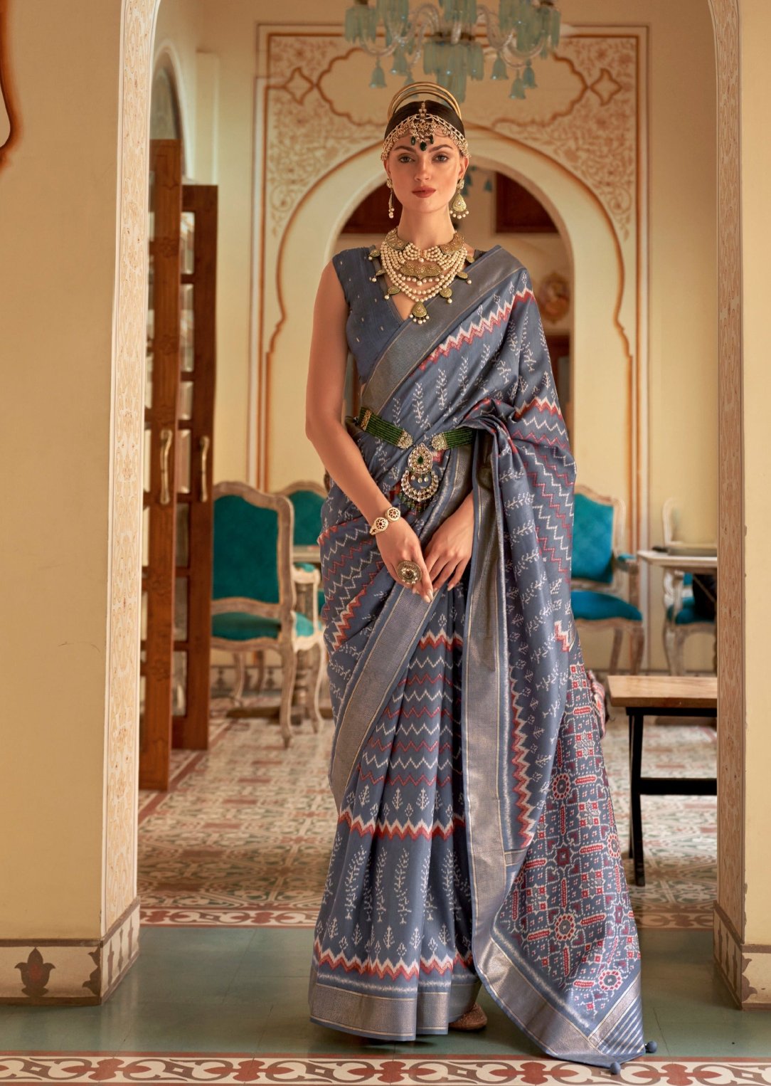 Grey Patola saree online shopping in India.