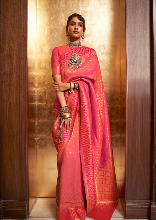 Kanjivaram silk saree online usa shopping in orange color.
