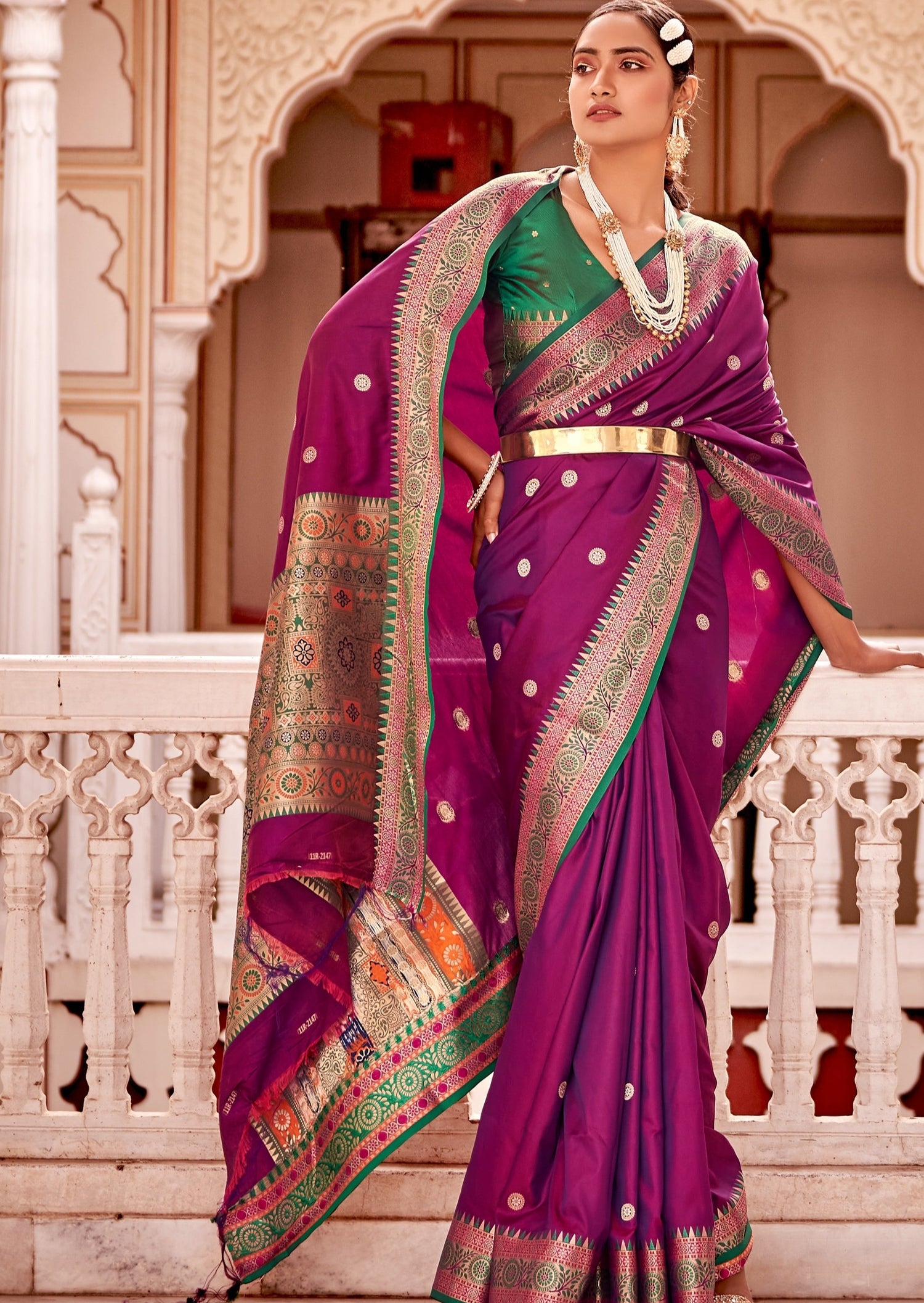 Magenta pink silk saree online.