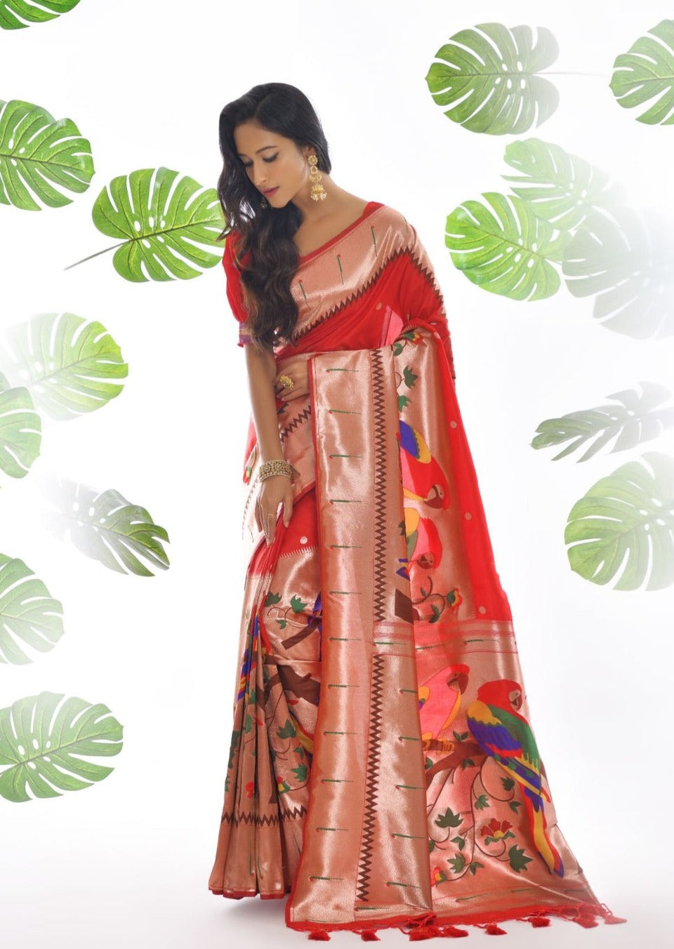 Women's Paithani saree in red colour