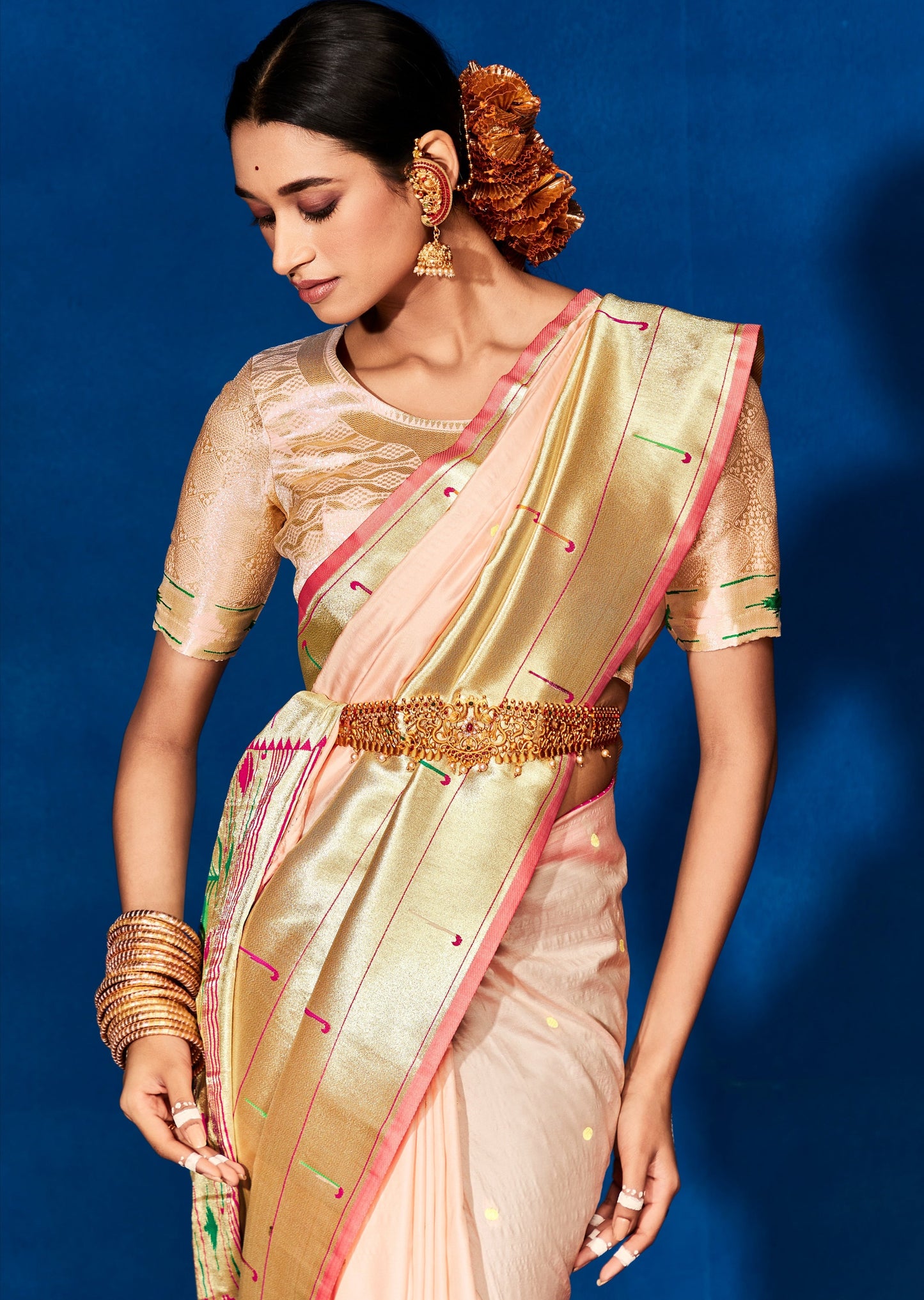 Pure Paithani Silk Handloom Peach Saree