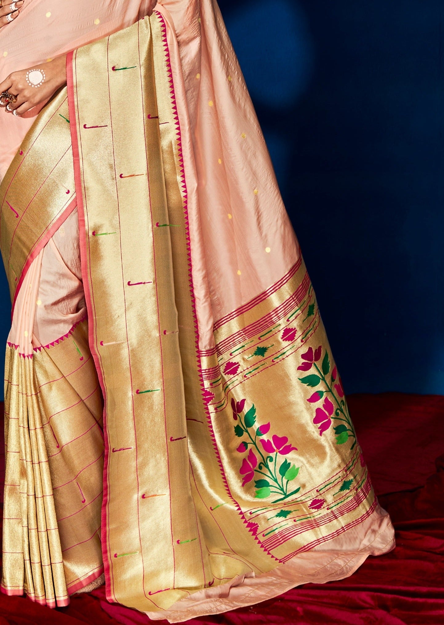 Paithani Silk Saree pallu in peach color