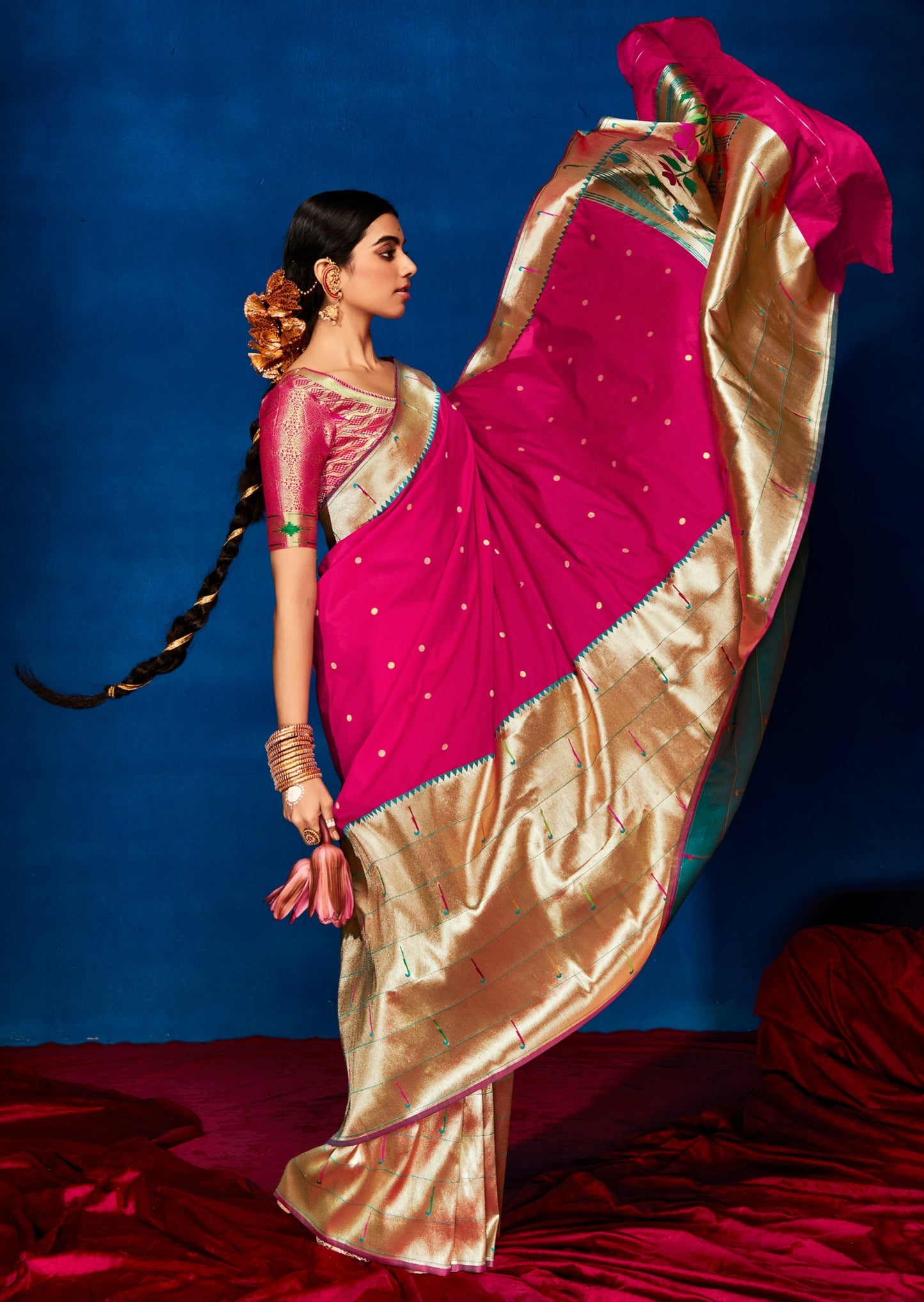 Pure Paithani Silk Pink Bridal Saree
