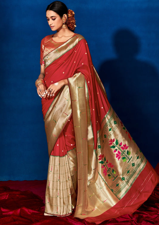 Buy Wedding Wear Peach Paithani Work Silk Saree Online From Surat Wholesale  Shop.