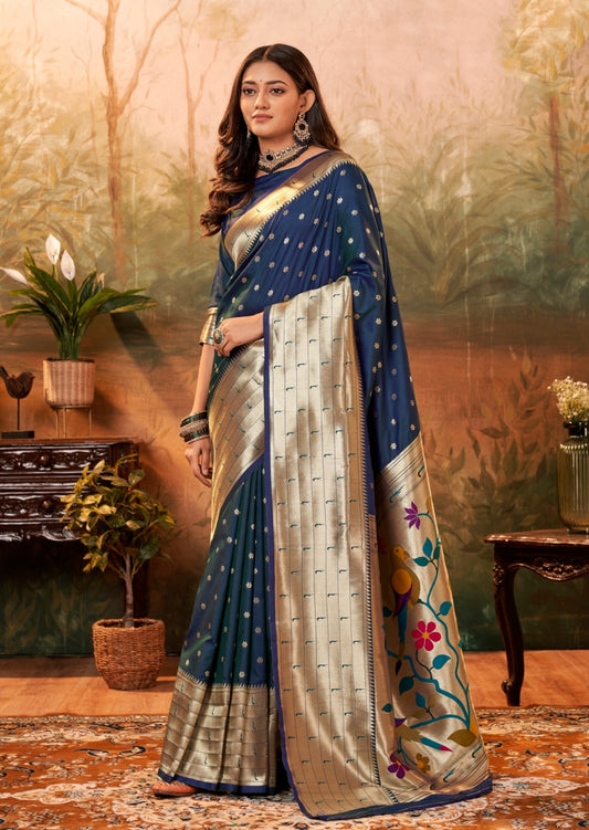 Pure Paithani Silk Royal Blue saree