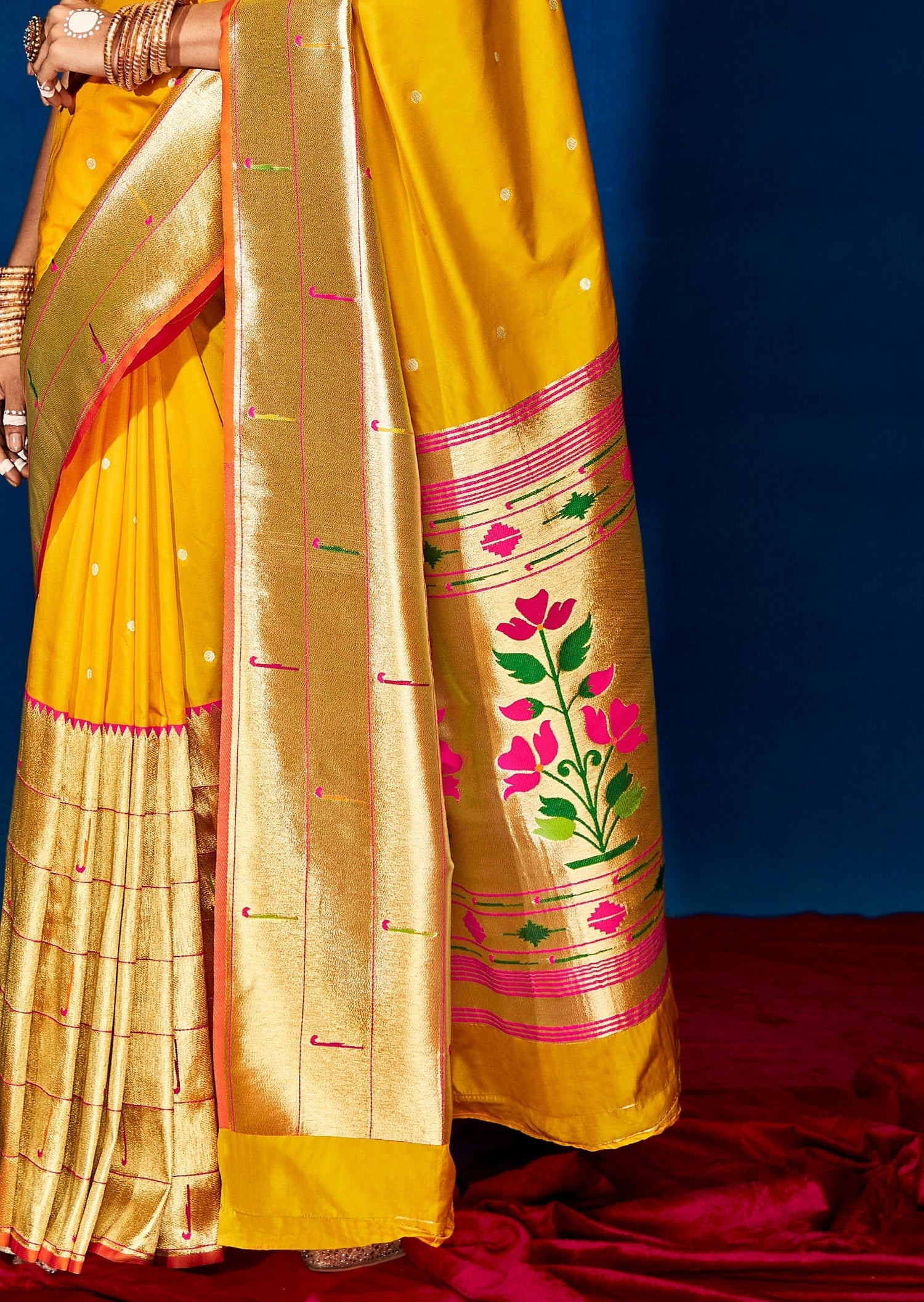 Yellow Paithani Silk Saree pallu
