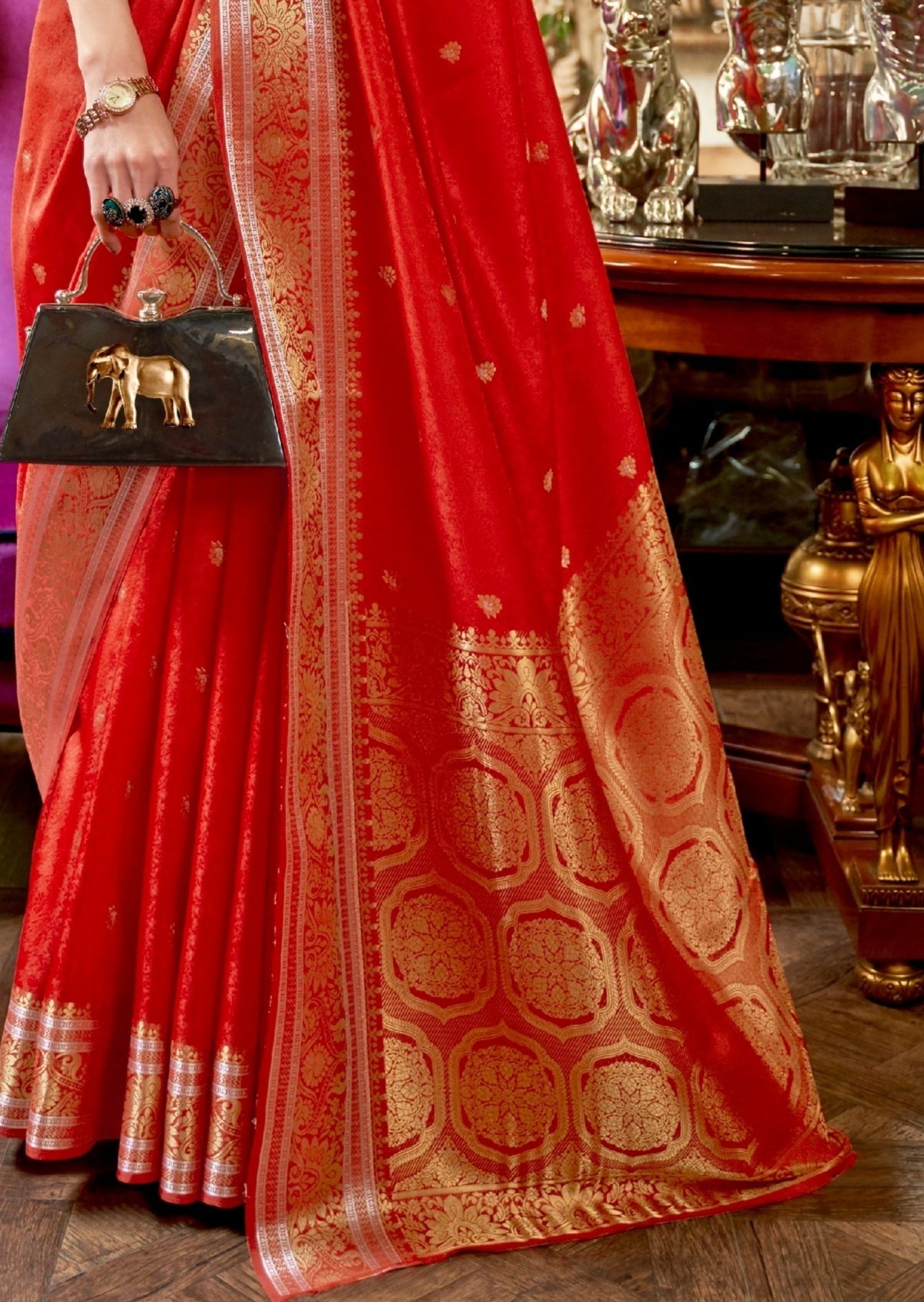 Red banarasi silk handloom saree in usa online shopping for wedding function on sale.