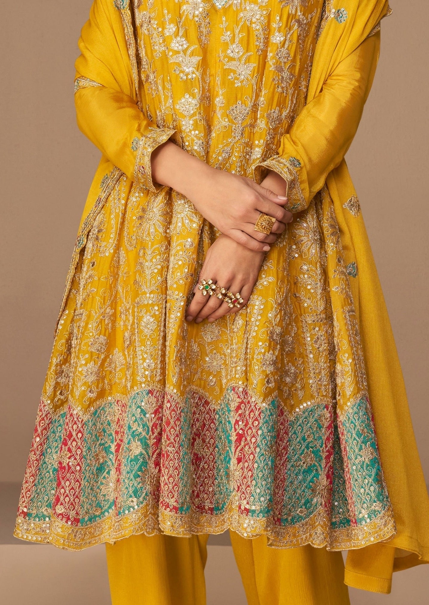 Buy Yellow Silk Bridal Salwar Suit Set Online for Haldi Wedding