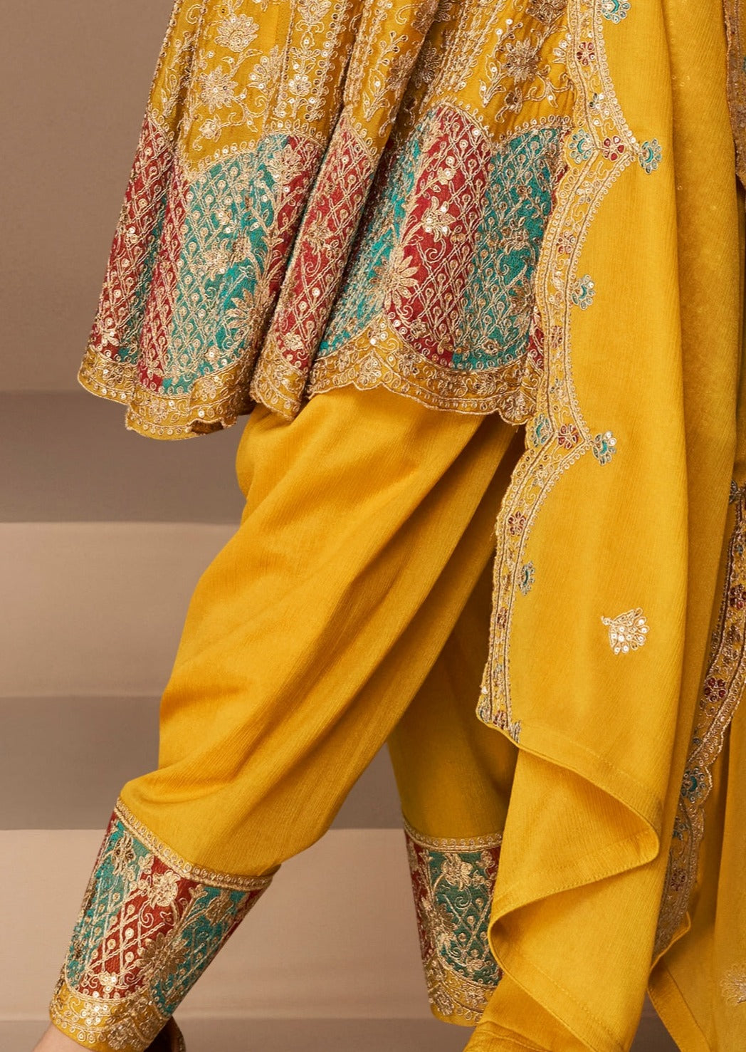 yellow bridal salwar suit design close up