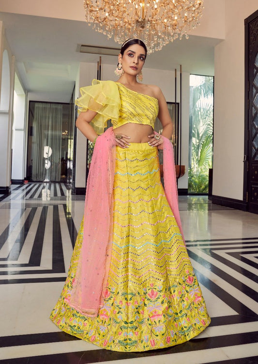 Lehenga for haldi online shopping for bride in yellow color.
